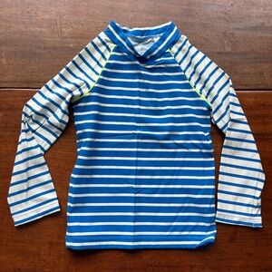 Kids Blue & White Striped Long-Sleeve Rash Guard Swim Shirt
